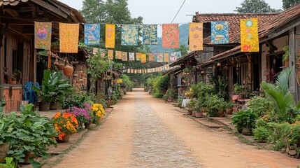 Fototapeta premium Colorful village street scene