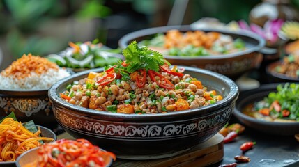Obraz premium Popular Food Traditional Thai dishes on decorated plate