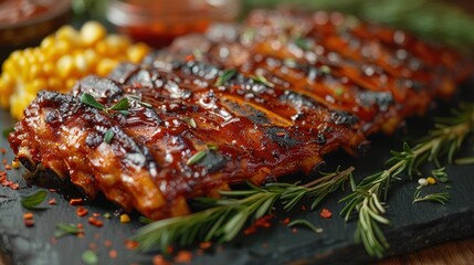 Popular Food,American BBQ ribs with corn and sauce