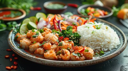 Popular Food Traditional Thai dishes on decorated plate