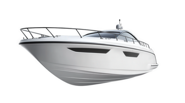 a sleek. modern motorboat is depicted in a minimalist style. showcasing its elegant design and streamlined shape the boat features a smooth hull and a spacious cockpit. suggesting luxury and leisure o