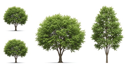 Obraz premium Isolated Trees with Green Foliage on White Background