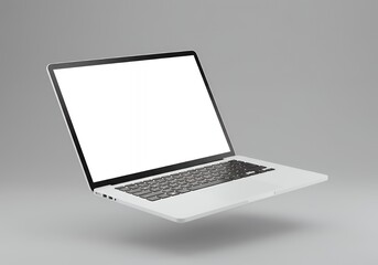 Laptop Floating with Blank White Screen for Mockup