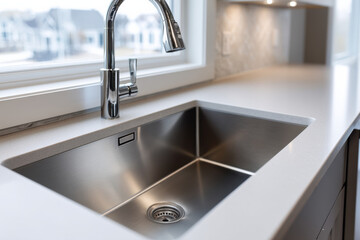Modern Undermount Kitchen Sink with Sleek Design, Stainless Steel Faucet, and Recessed Basin Style