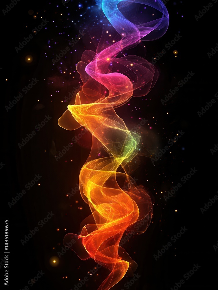 Poster abstract colorful smoke with sparkling particles on a dark background creating a magical and dreamy 