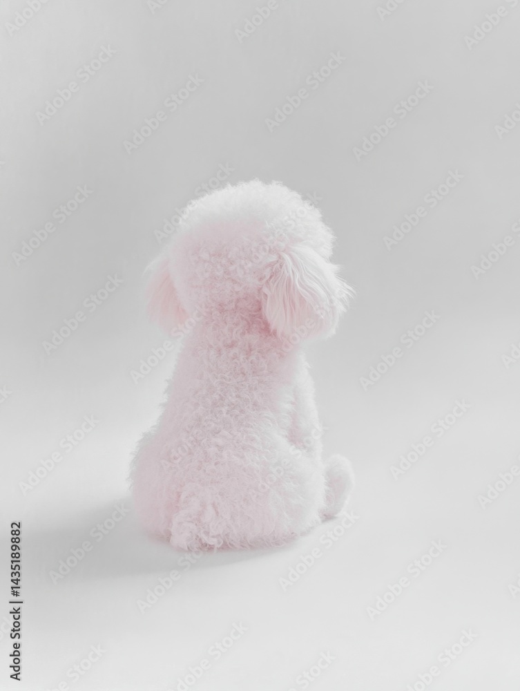 Poster adorable pink poodle puppy sitting on a white background in a studio setting with soft lighting crea