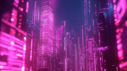 Obraz premium Neon Cityscape Futuristic Night View