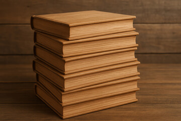 A neatly stacked collection of wooden books on a rustic surface, representing knowledge, tradition, and the beauty of literature. This serene scene captures a love for reading.