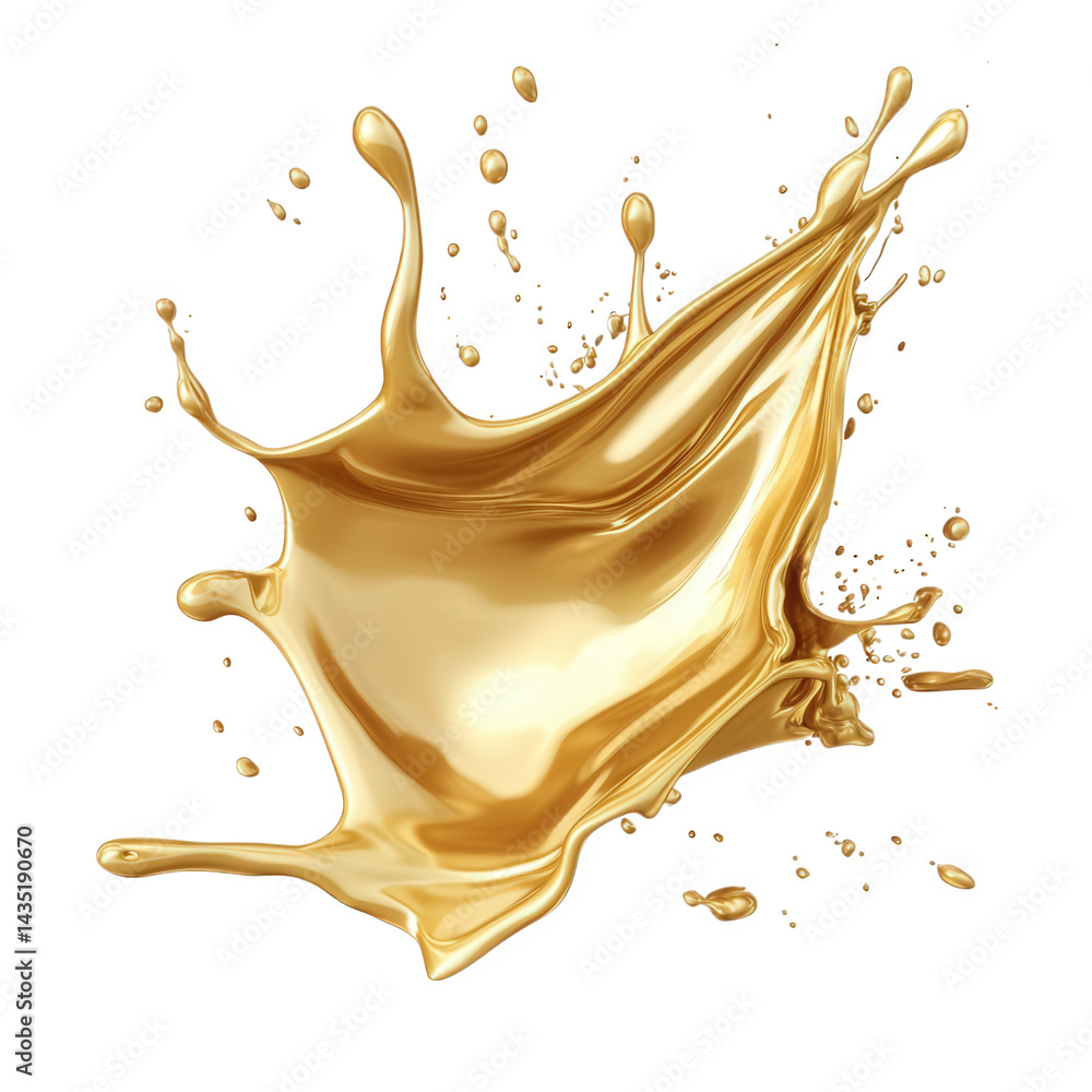 Poster a dynamic splash of golden liquid. capturing the fluid movement and shine of the material it emphasi