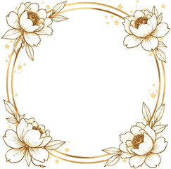 Create a vector line art of golden peonies Japanese style with white background