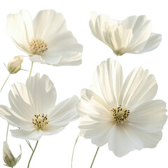 Fototapeta premium Closeup of delicate white flowers on a soft Transparent background showcasing natures beauty and subtle elegance, Closeup white flowers on PNG background