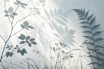 Fototapeta premium Elegant Botanical Illustration with Leaves and Ferns on Light Background