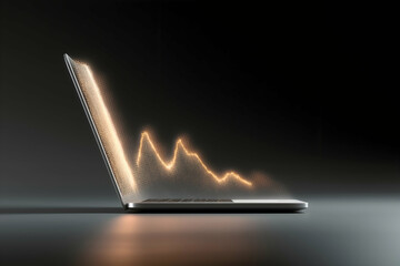 A sleek laptop displays a glowing, abstract financial graph, symbolizing data analysis and technology.