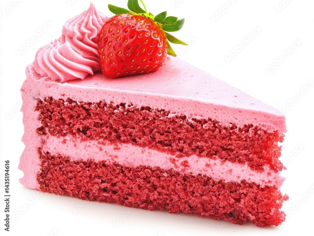 Aufkleber delicious slice of strawberry cake on white backdrop close up view capturing the creamy frosting and