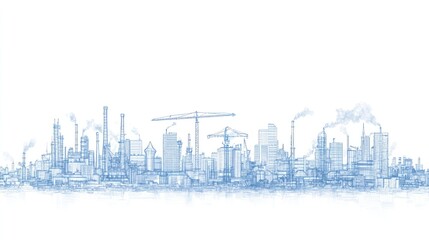 Fototapeta premium Industrial city blueprint sketch, horizontal format, background use