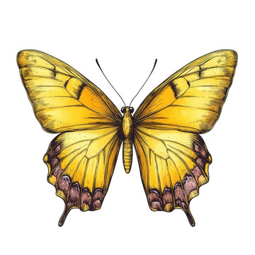 beautifully illustrated butterfly with vibrant yellow wings and intricate details. showcasing its natural beauty and symmetry this artwork can serve educational purposes. such as in biology or art cla