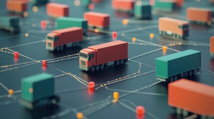 Logistics network flat design side view global supply chain theme 3D render Complementary Color Scheme