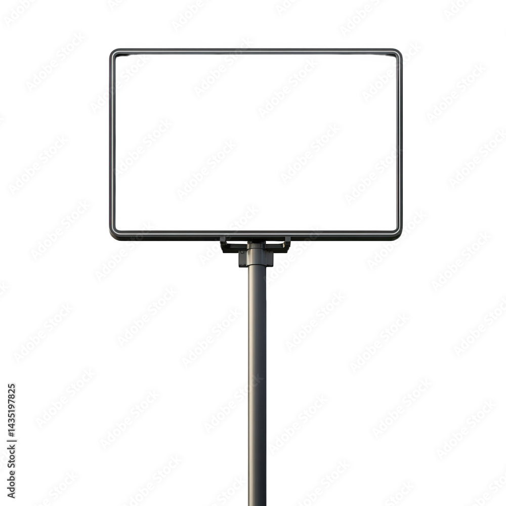 Poster a blank rectangular sign mounted on a vertical pole. designed for advertising or informational purpo