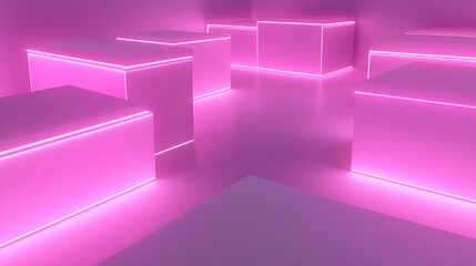 Fototapeta premium Pink Neon Cubes Abstract Background. (1)