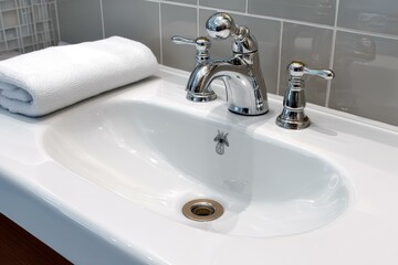 Fototapeta premium Modern White Bathroom Sink with Faucets