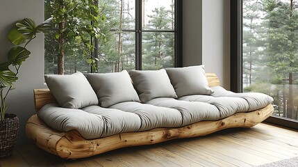 Cozy organic wood frame futon style couch high resolution photos