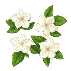 Obraz premium collection of elegant white flowers accompanied by green leaves. showcasing a serene and natural aesthetic the design is suitable for various applications such as invitations. greeting cards. or decor