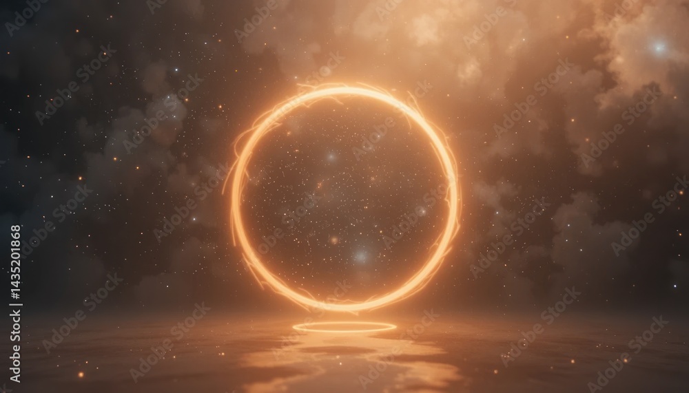 Poster illuminated circular symbol ethereal environment digital art cosmic background surreal viewpoint mys