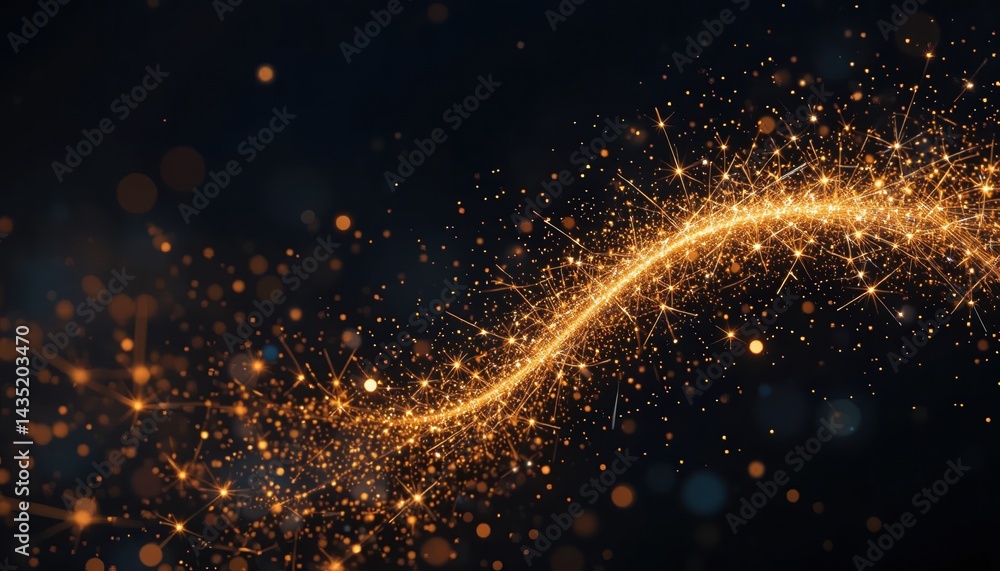 Poster sparkling golden light trails abstract art digital creation dark background close-up view visual con