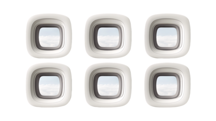 Six Square Windows with Cloudy Sky View, PNG