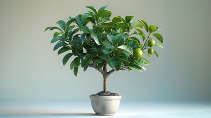 Potted lemon bonsai for indoor greenery decor high resolution image