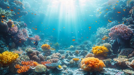 Obraz premium Sunlight through water on reef ecosystem high resolution photos