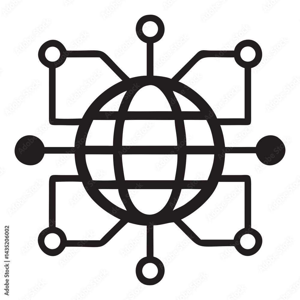 Poster network icon with globe and connection nodes on transparent background