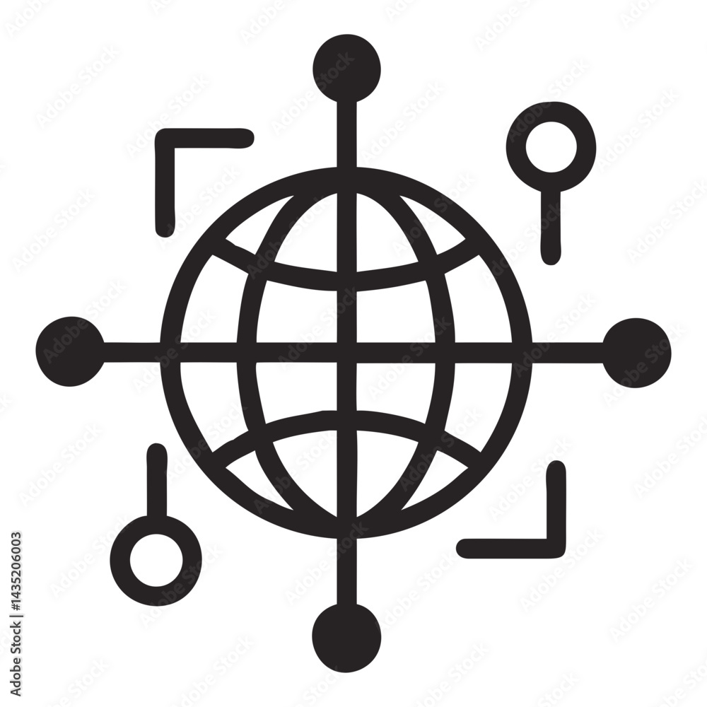Poster network icon with globe and connection nodes on transparent background