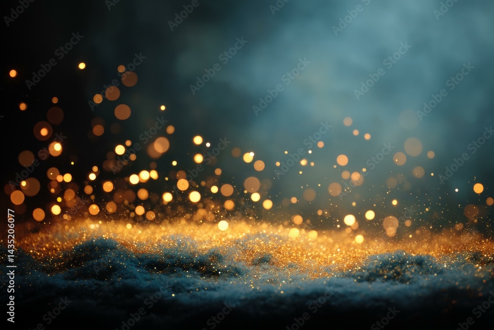 Poster golden sparkles background with bokeh lights