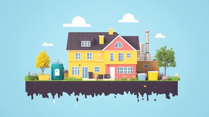 Naklejka premium Recycling process concept flat design front view household waste water color Triadic Color Scheme. 