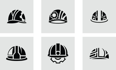 Fototapeta premium Construction helmet logo with tech decoration logotype stylish vector art set design