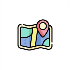 Icon representing folded map with location pin