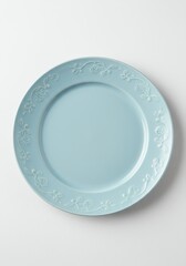 Elegant Light Blue Plate with Floral Border on White Background