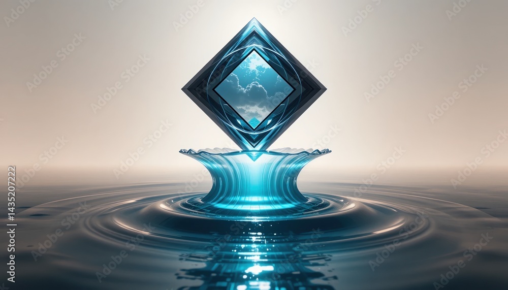 Poster dynamic water reflection with geometric shape abstract environment digital art tranquil viewpoint vi