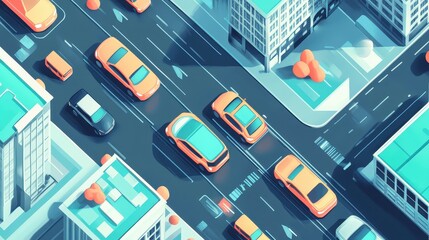 Ride-sharing app flat design top view smart mobility watercolor Complementary Color Scheme. 