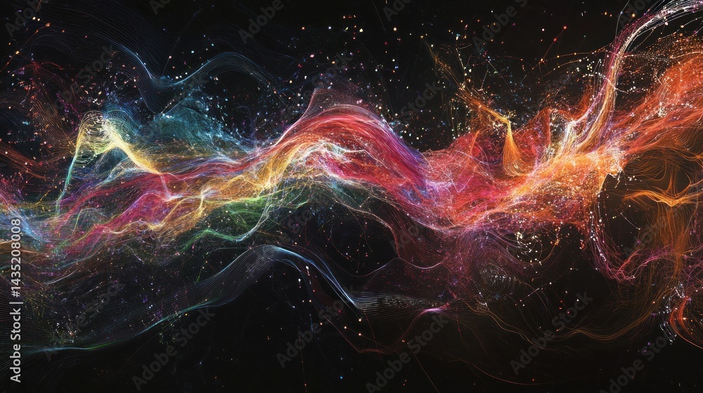 Poster abstract dynamic flow of vibrant colours and particles