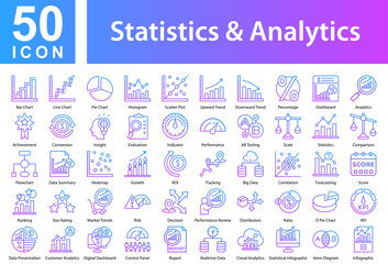 Statistics & Analytics Icon Collection and Symple Concept Outline Gradient 