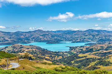Fototapeta premium Akaroa Bay, Canterbury, South Island, New Zealand, Oceania.