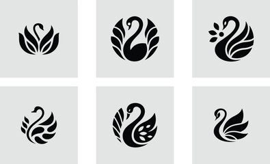 Obraz premium Swan logo various design with floral decoration logotype stylish vector art design set
