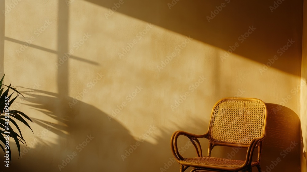 Poster sunlit wall with minimalist design capturing subtle shadow patterns in an empty room with soft light