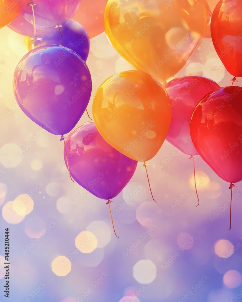 Poster festive balloons floating in the air creating a vibrant and joyful atmosphere with bokeh background 