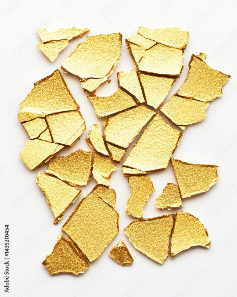 Poster glimmering golden fragments on a pristine white backdrop creating a mosaic of luxury and opulence wi