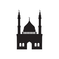 mosque silhouette with crescent moon on white background vector illustration design.