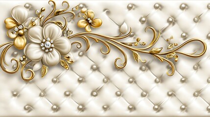 Gold Floral Design on Cream Upholstery.