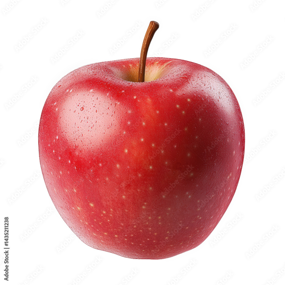 Poster fresh. shiny red apple with droplets of water on its surface. suggesting freshness and juiciness the